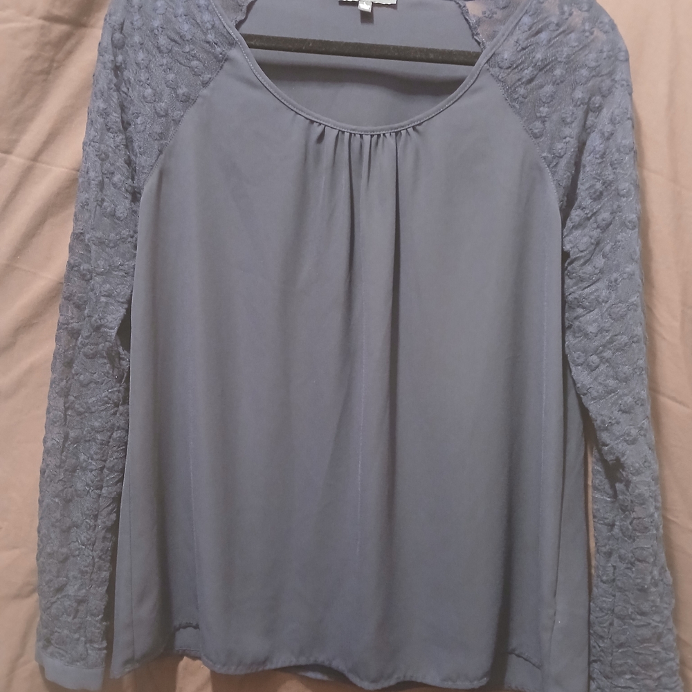 Adrianna Papell Blue Lace Sleeve Blouse